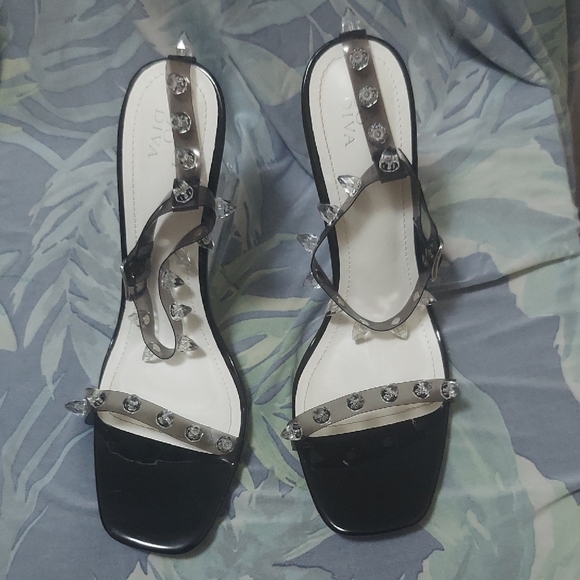 Diva Black Studded Heels - Picture 1 of 5